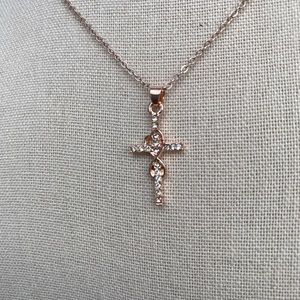 Rose Gold Cross with Crystals Necklace